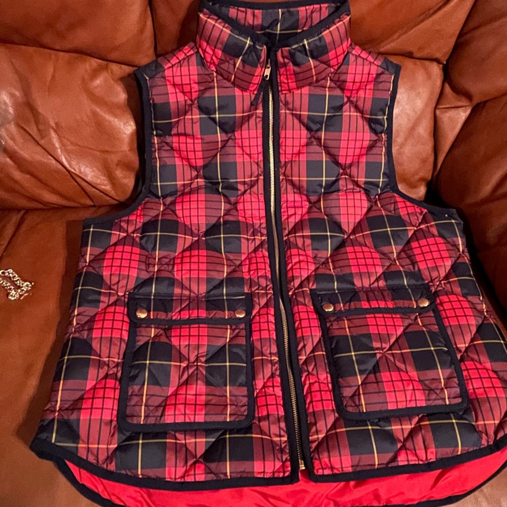 J. Crew Red Plaid Quilted Vest